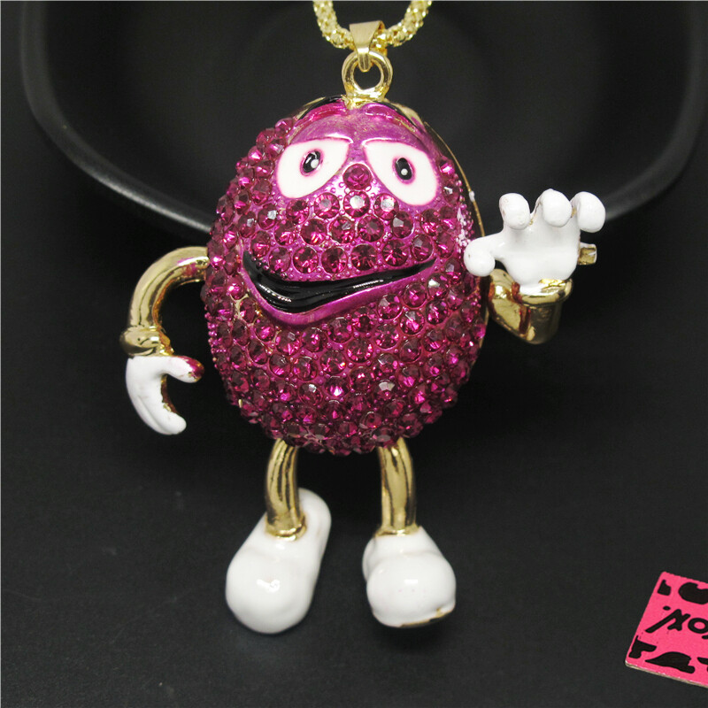 Fashion Women Rose red Mr. Lovely Chocolate Crystal Enamel Sweater Necklace
