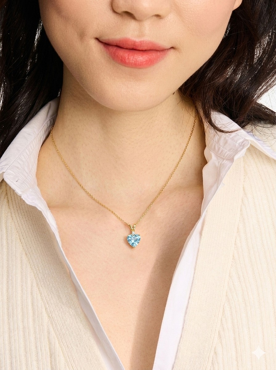 Aquamarine Heart Necklace, Heart Shaped Aquamarine Pendant, Blue Gemstone Gift
