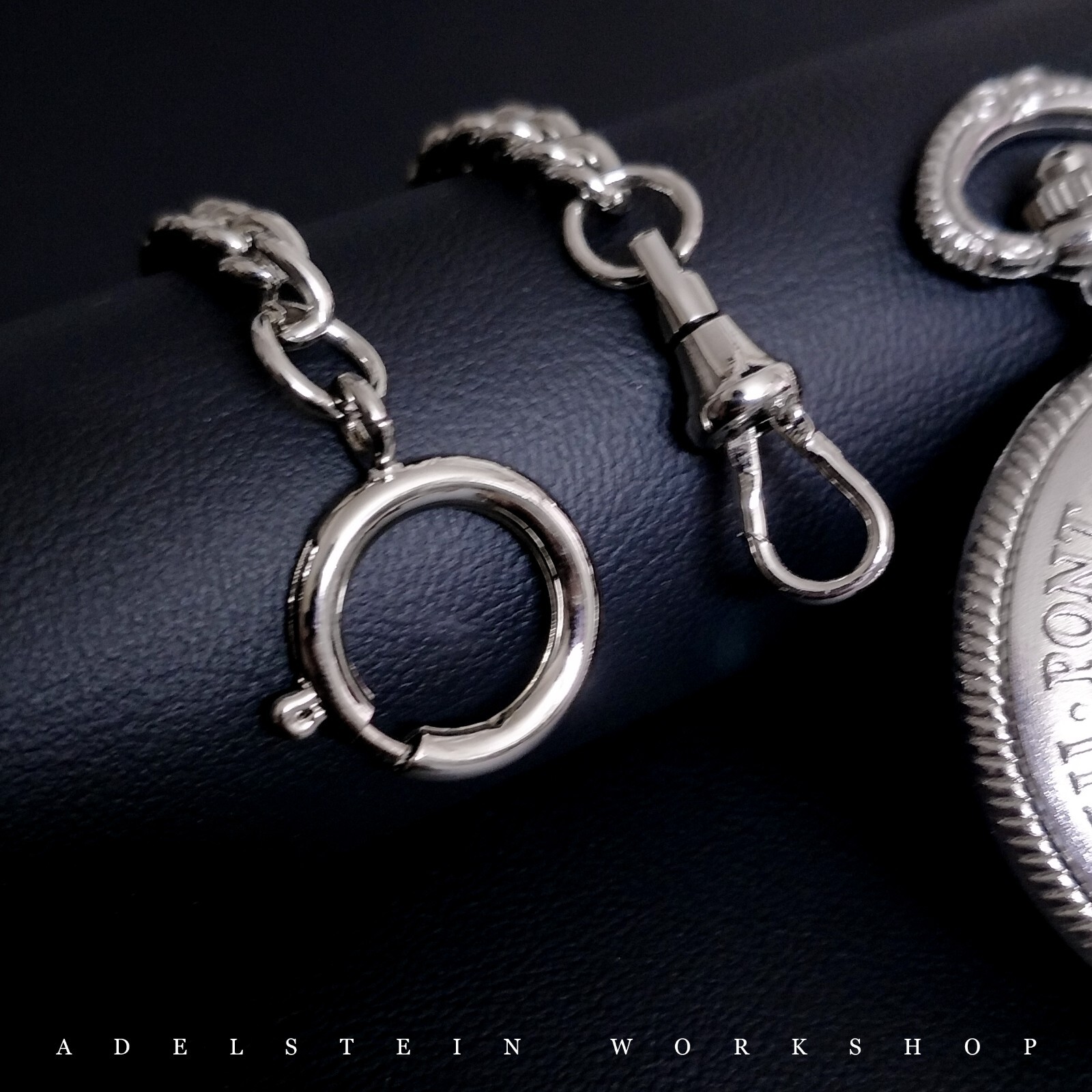 Men’s Silver Plated Waldemar Pocket Watch Chain Lobster Clasp Swivel FOB New