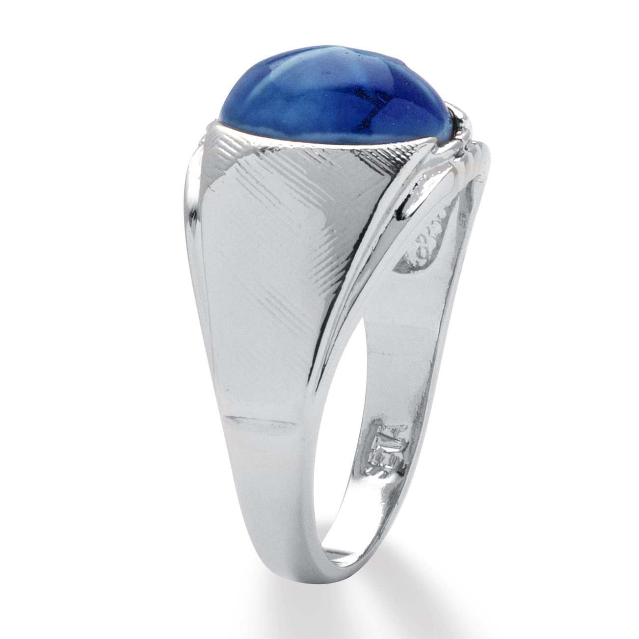 Men’s Oval Simulated Blue Star Sapphire Ring in Silvertone Sizes 8-16