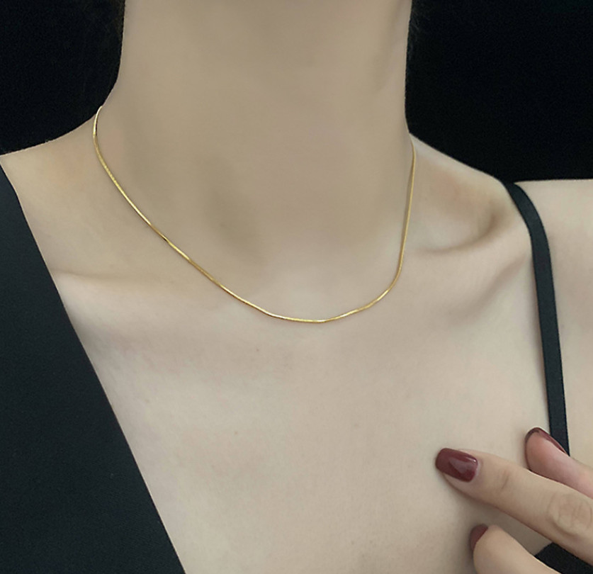 1.0/1.2mm Stainless Steel Ornament Thin Round Snake Link Chain Necklace 16+2″ AG