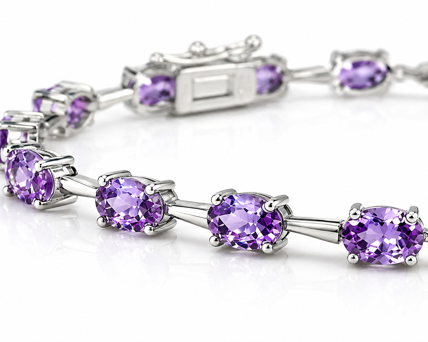 925 Sterling Silver Amethyst Tennis Bracelet 6x4mm Oval 7.25″ Gemstone Purple