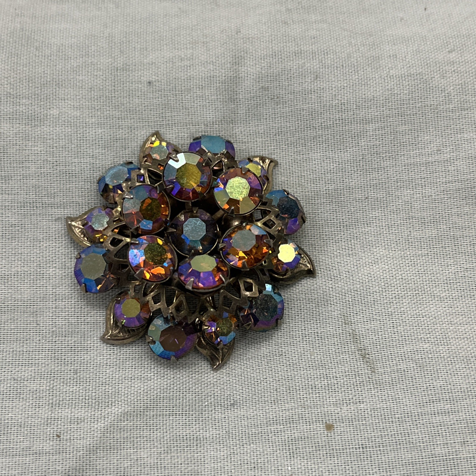 Vintage Rhinestone Brooch AB Stones None Missing -pin&Brooches