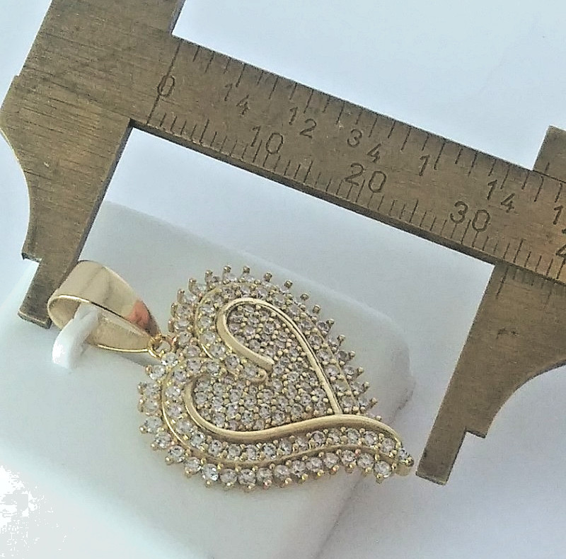 925 STERLING SILVER MICRO-PAVE CZ HEART PENDANT for necklace GOLD PLATED 30x23mm