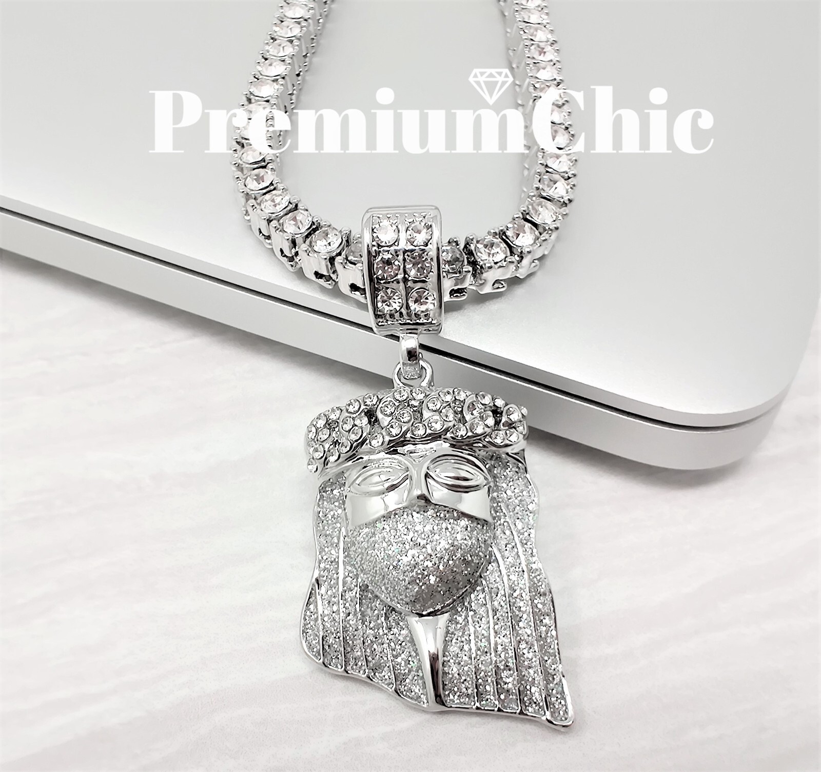 ICED Jesus Pendant & Tennis Choker Chain Necklace Gold Plated Men CZ Jewelry