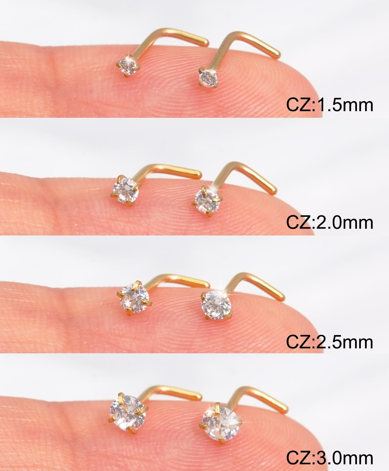 Accirrch Gold Nose Rings Studs Set for Women 20G/0.8mm, 20G L-Shaped