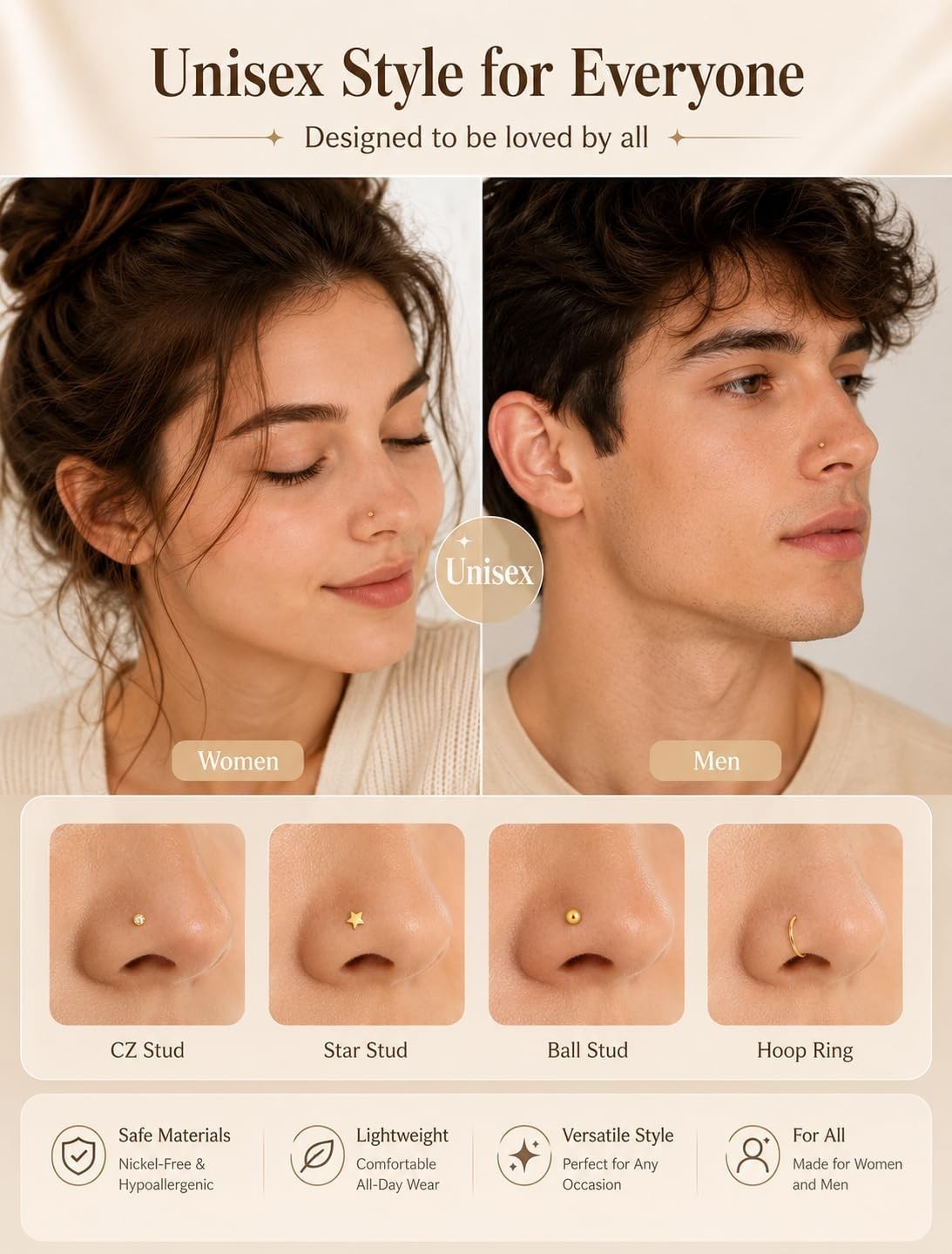 Fashion-Forward 12PC Gold Plated Nose Rings and Studs – Perfect for All Styles