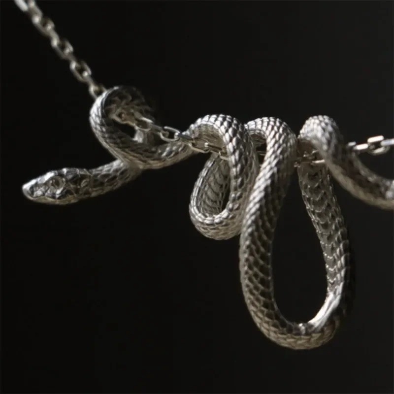 Punk Snake Pendant Necklace Silver Tone Winding Choker Hip Hop Jewelry Gift Unis