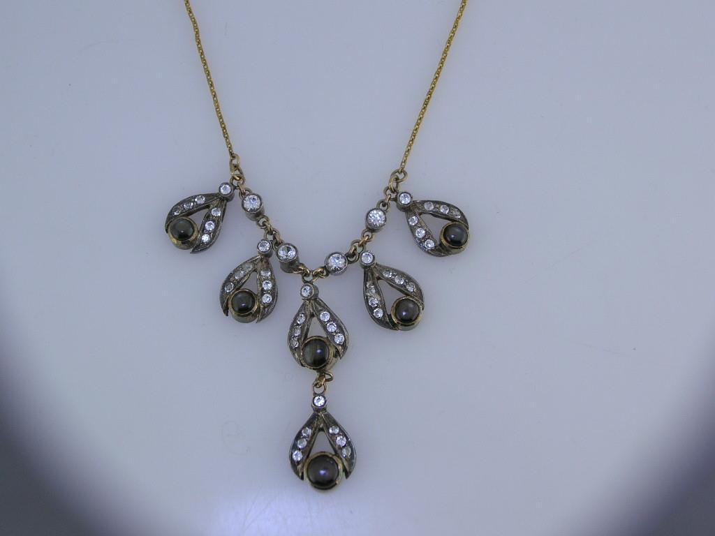 9ct / 9 carat Gold & Sterling Silver Edwardian Style Necklace