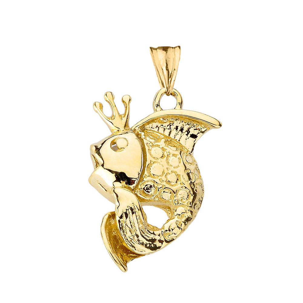King Gold Fish Pendant Necklace in Gold (Yellow/ Rose/White)