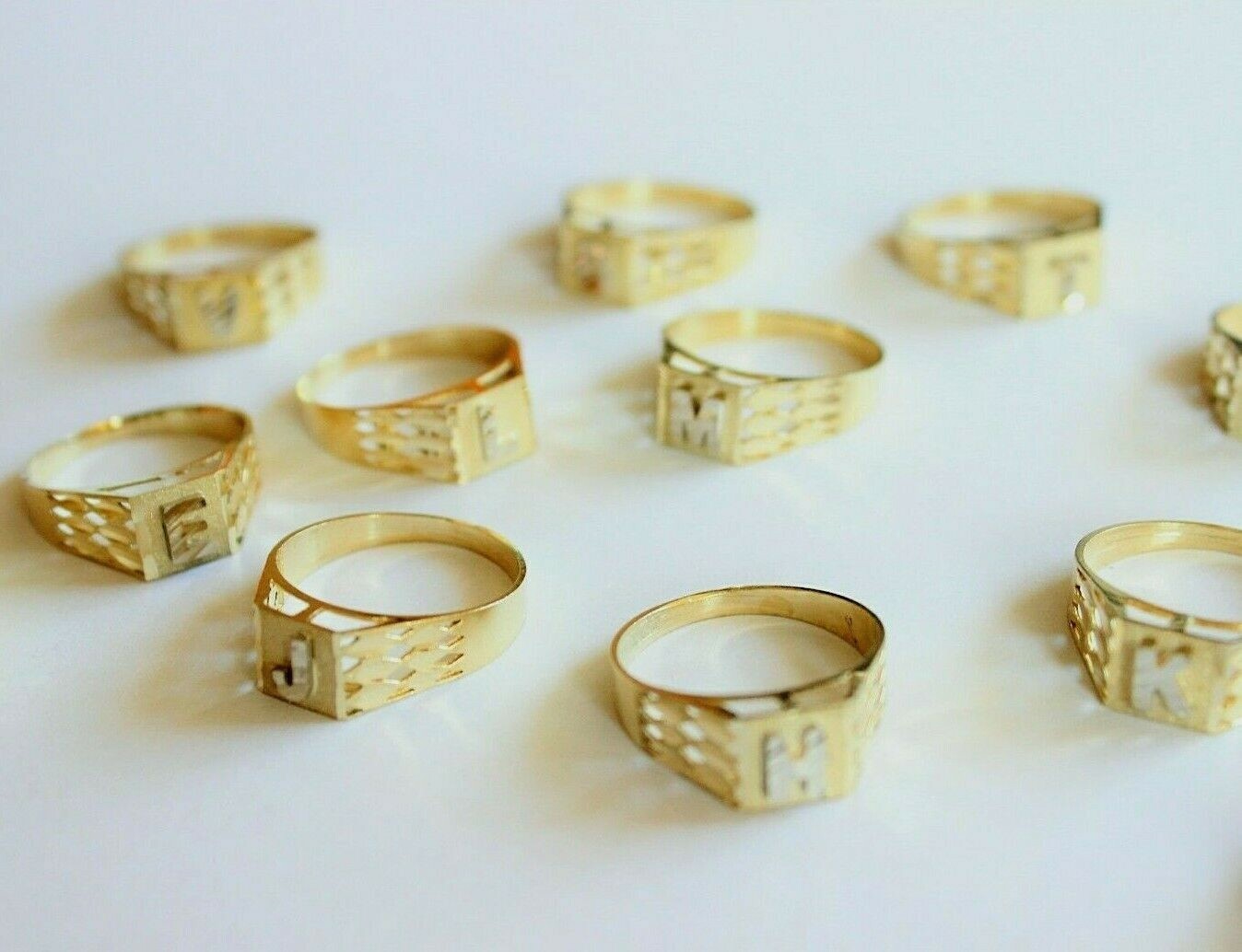 10K Yellow Gold Alphabet Letter Initial Ring Diamond Cut High Quality Size 4 ~ 8