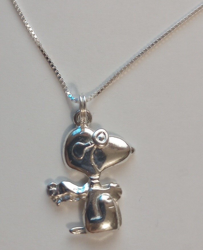 .925 Sterling Silver Necklace With Plated Peanuts Snoopy Fighter Ace Pendant