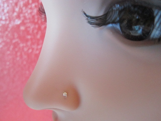 Sterling Silver Nose Stud 1mm CZ 925 silver Ball end round stone 8mm long 24g