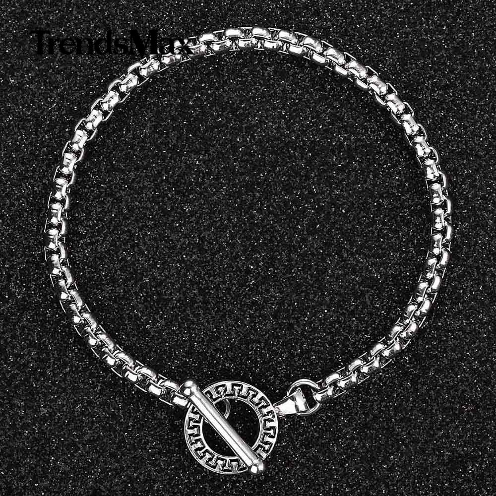 4mm Mens Silver Stainless Steel Box Link Chain Bracelet Toggle Jewelry 8″ 9″