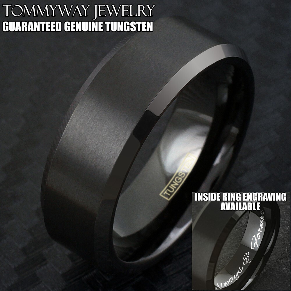 6/8mm Black Tungsten Carbide Men’s Brushed Wedding Band Ring Engraving Avail.
