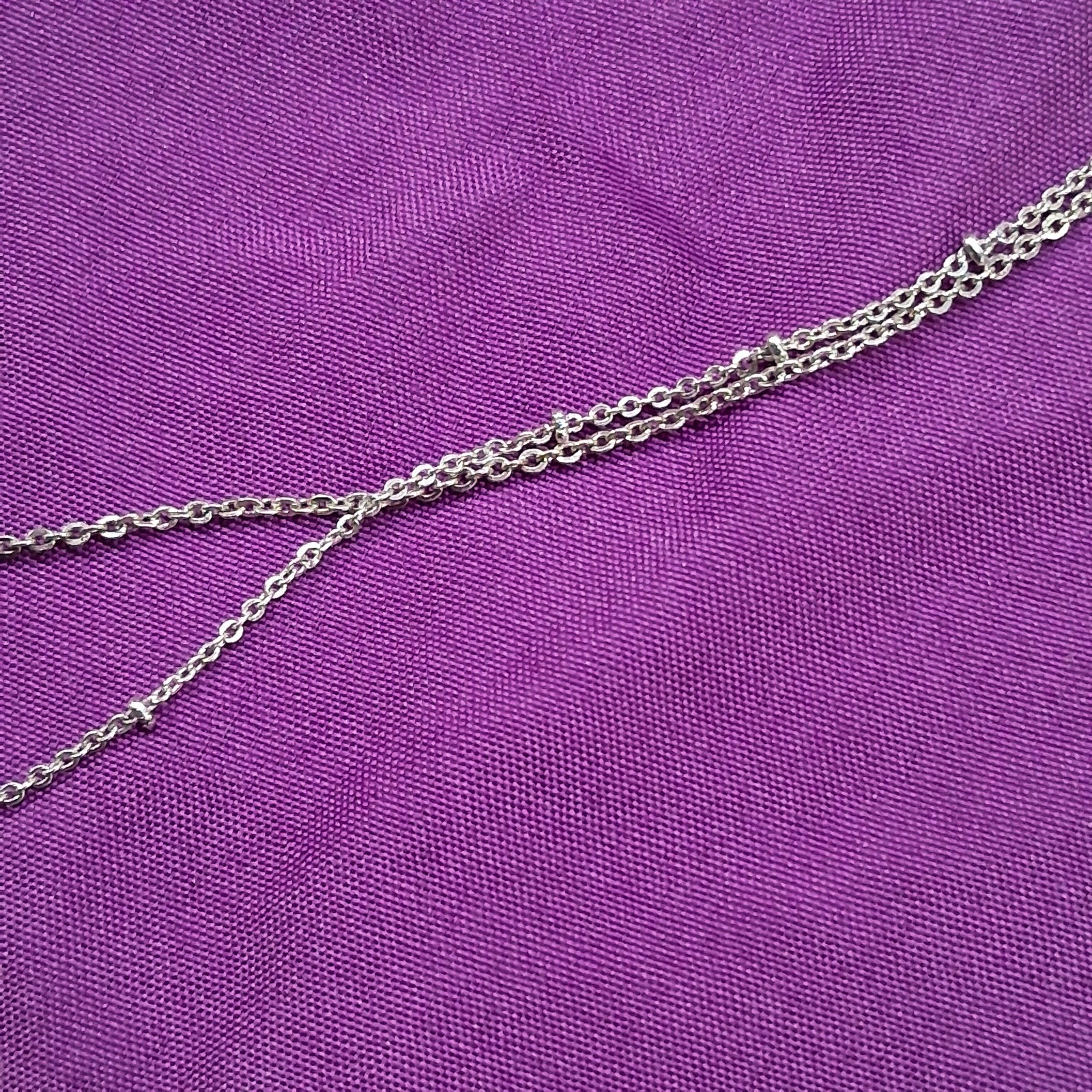 Vintage Polished Stainless Steel Bar & Marquis Glass Rhinestone Charm Necklace