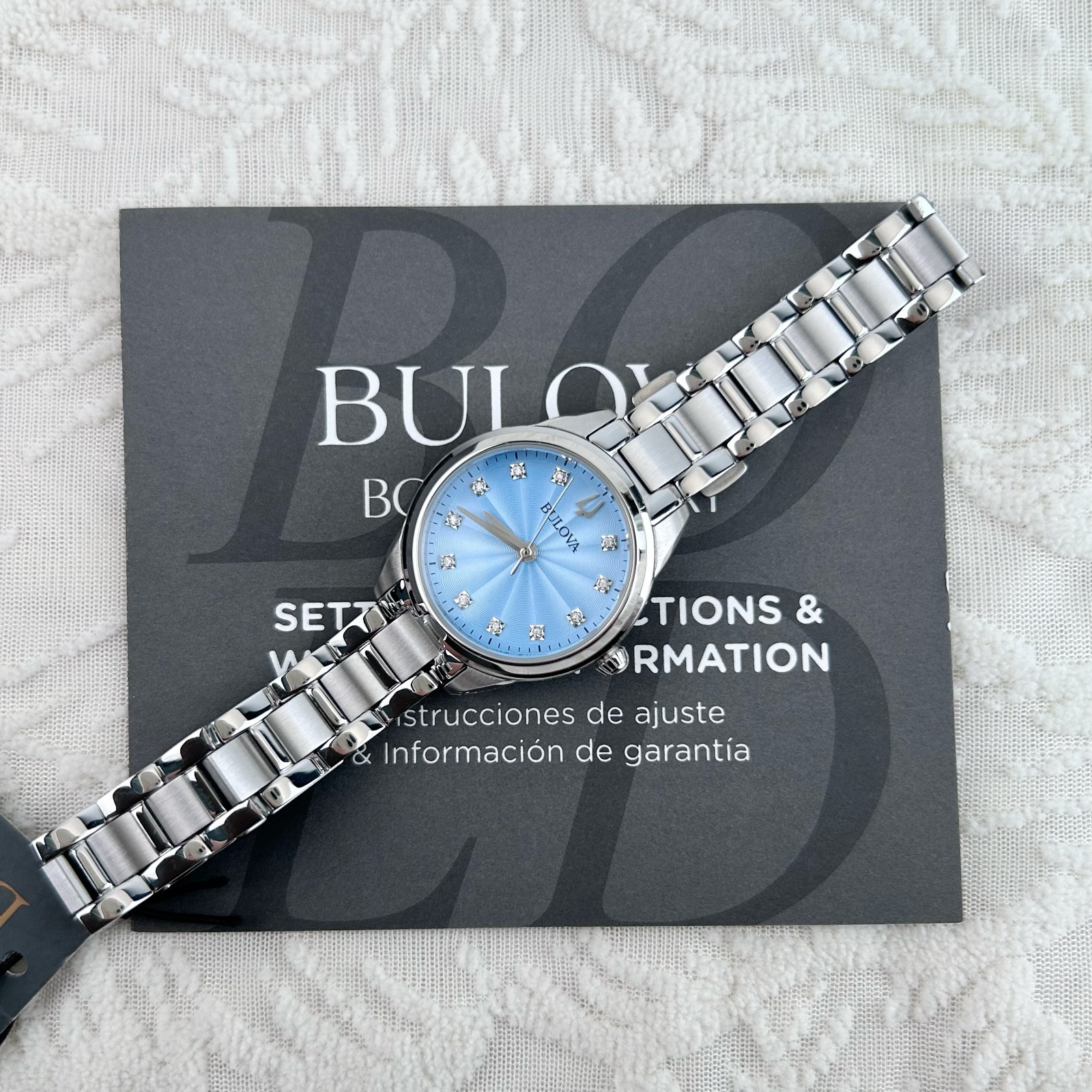 Bulova Classic Sutton Diamond Blue Dial 96P250 Women’s Quartz Watch 28MM
