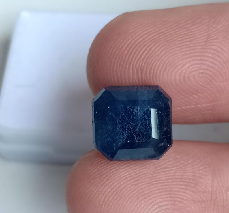 100% Natural Blue Sapphire Asscher Cut Unheated Untreated Gemstone 9.70 Carat