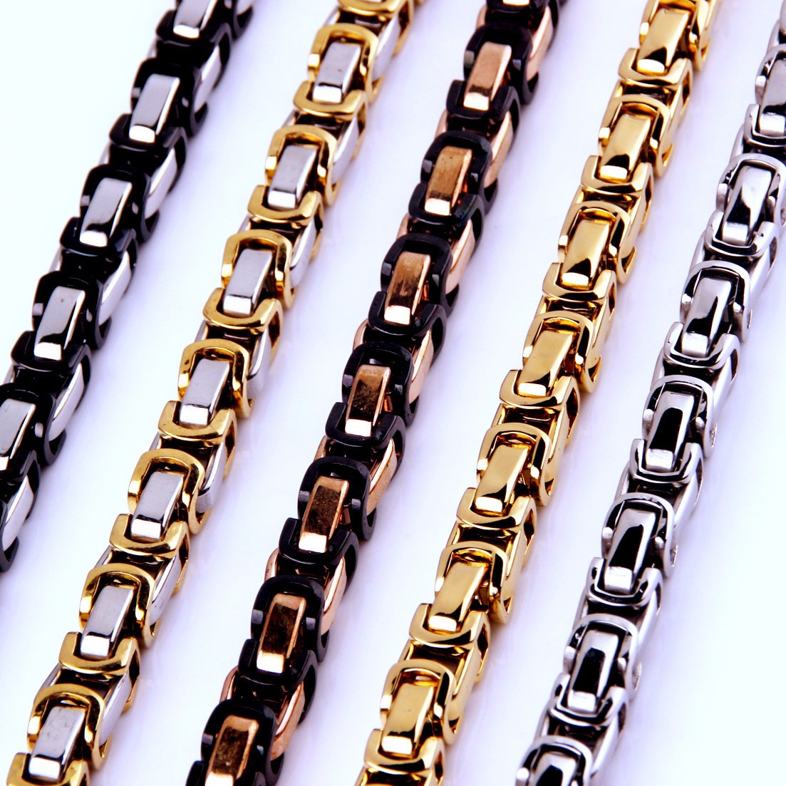 16~40″ 4/5/8mm 316L Stainless Steel Mens Womens Byzantine Box Chain Necklace