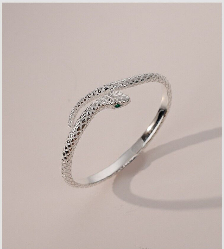 Vintage Handmade 925 Sterling Silver Snake Bracelet Hand Bangle