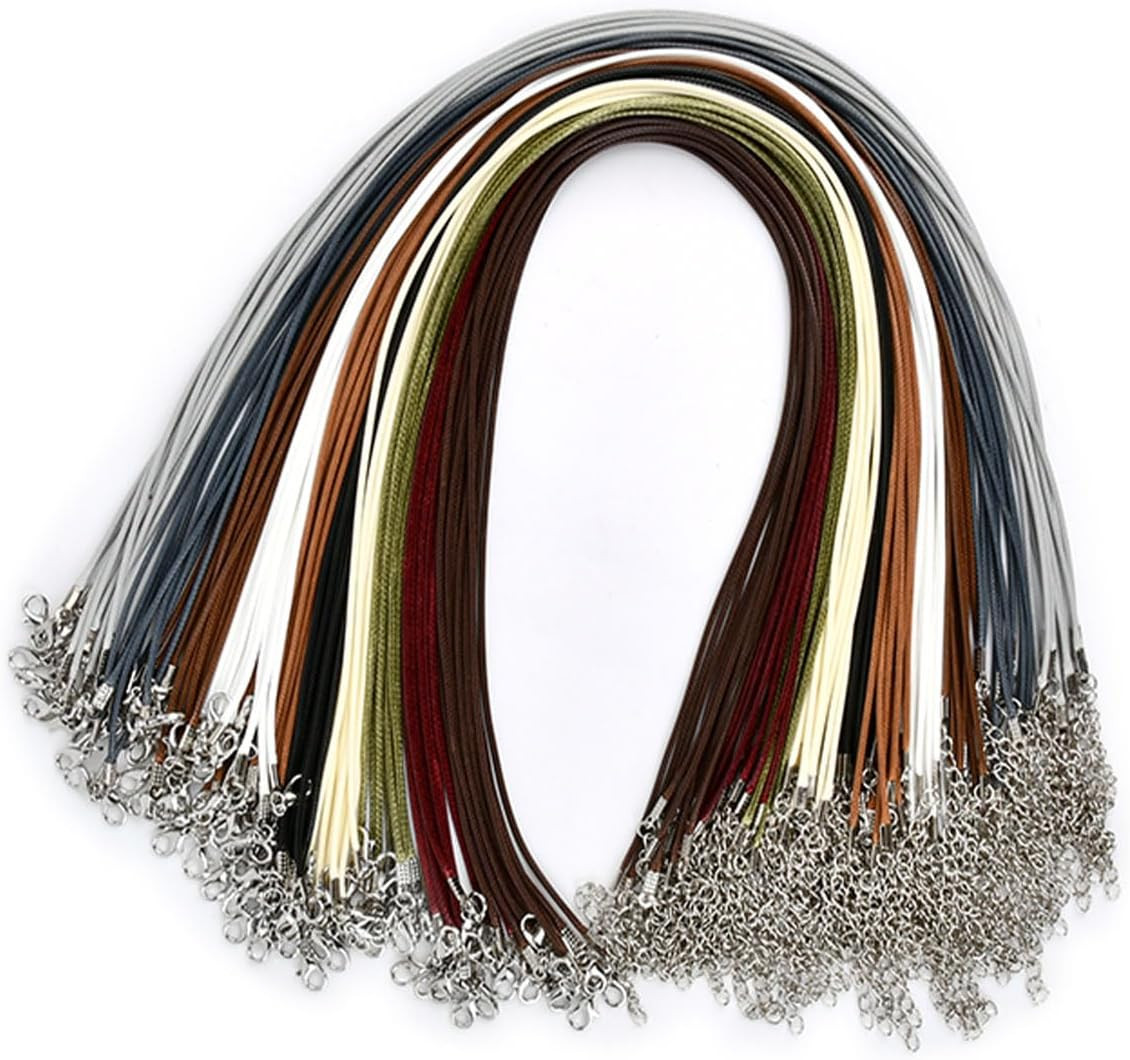 BUYGOO 100Pcs Leather Necklace Cord Bulk with Clasp, 20Inch Colorful Necklace Br