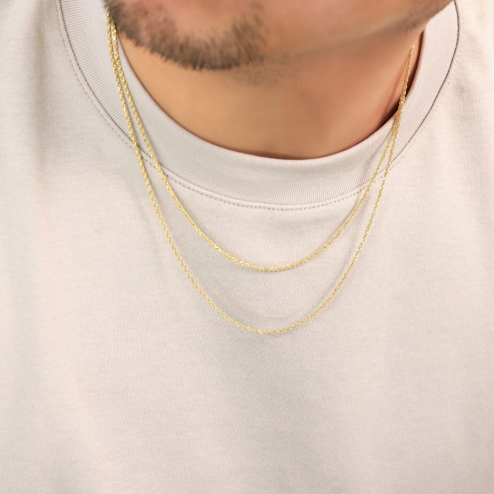 10K Yellow Gold Diamond Cut Womens Dainty 1.5mm Rope Chain Pendant Necklace 20″