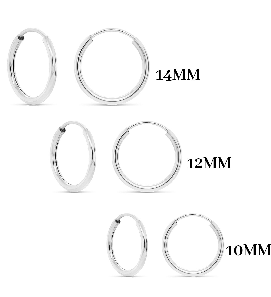3 Pack 925 Solid Sterling Silver Hoop Earrings -Endless Hoop Earrings Set