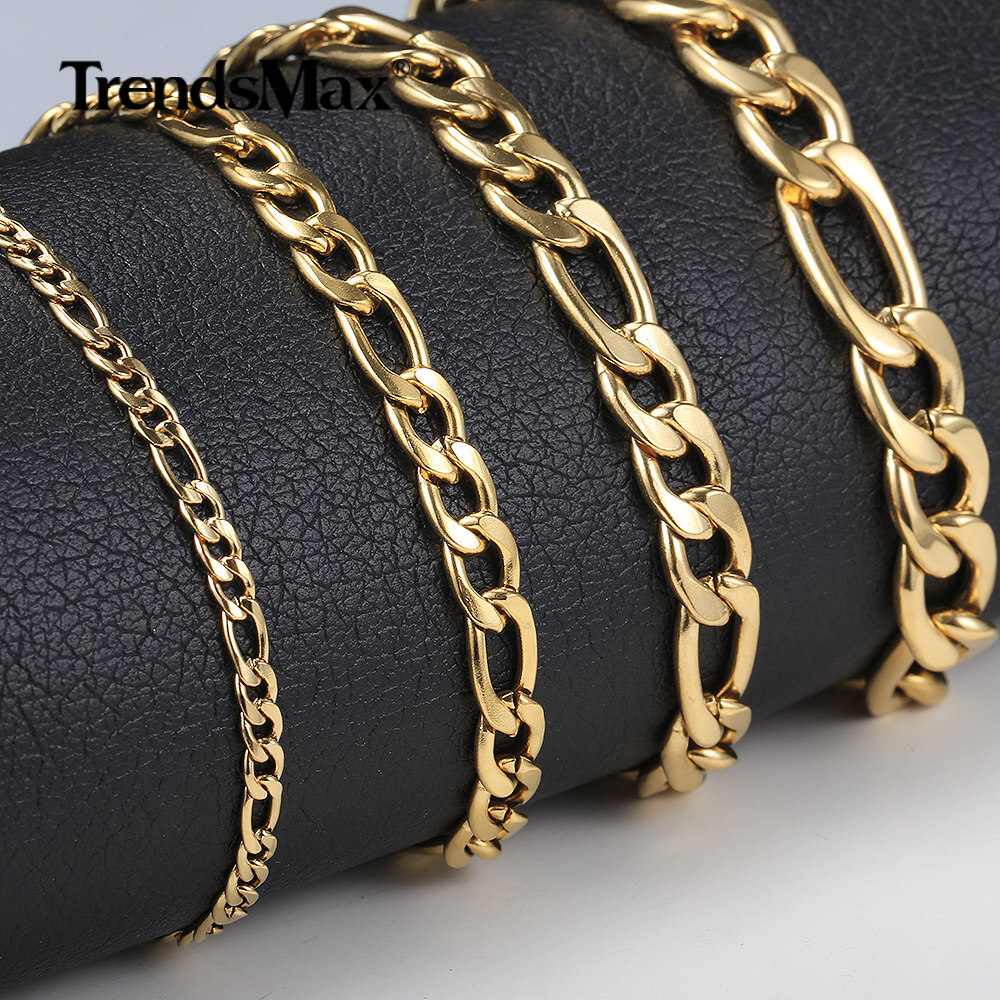 3/5/7/9mm Silver/Gold Plated Stainless Steel Figaro Link Chain Bracelet 7-10 in