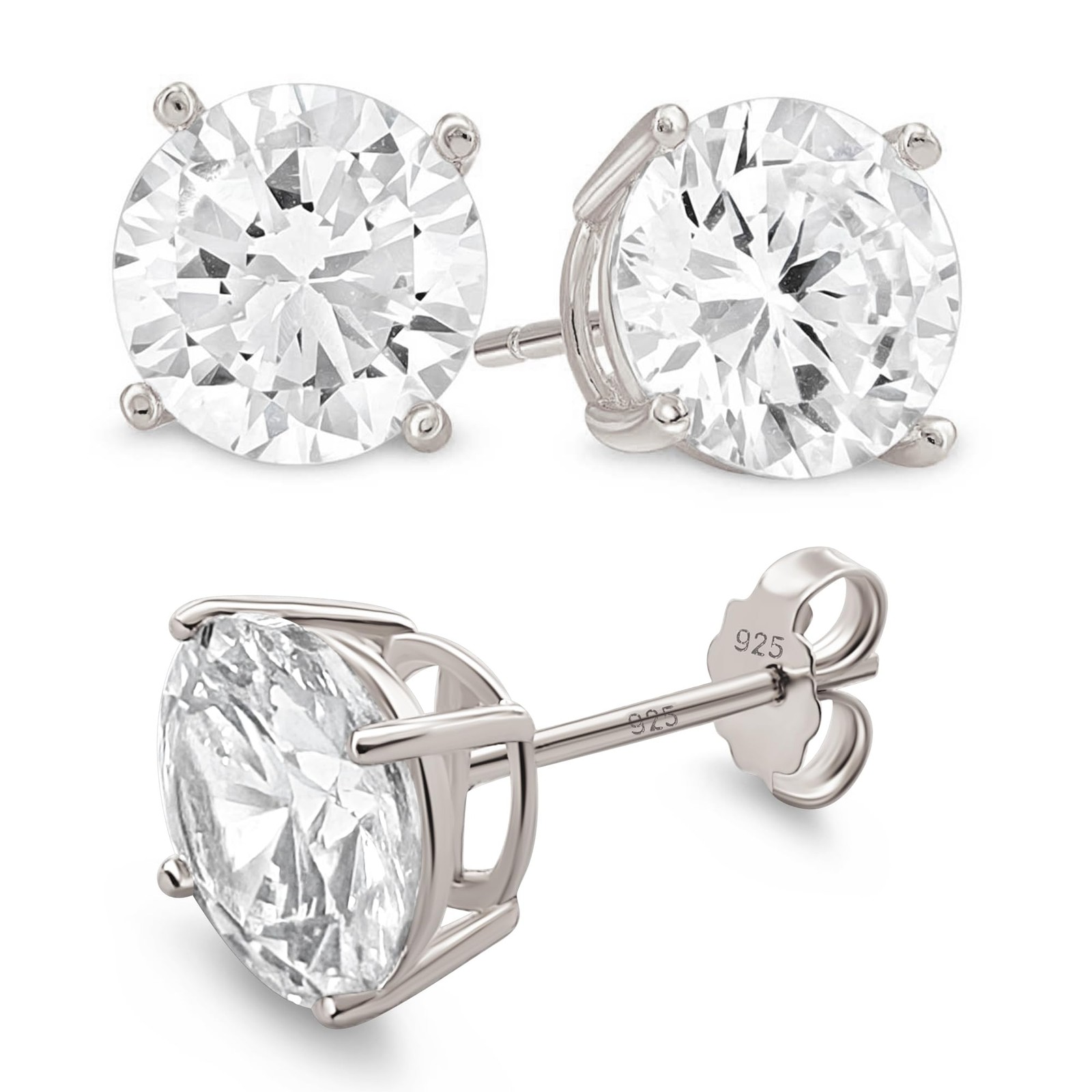 KEZEF Sterling Silver Stud Earrings for Women & Men 6mm – Medium 14K White Gold
