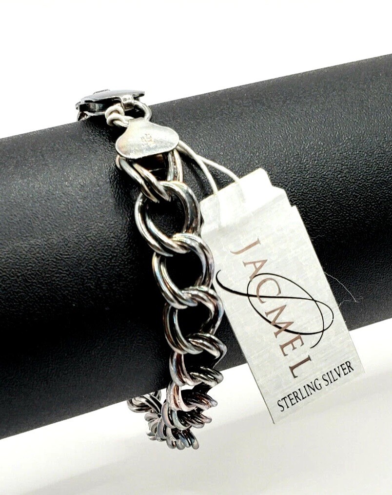 NWT New Vintage Old Stock JCM 925 Sterling Silver Double Curb Link Bracelet