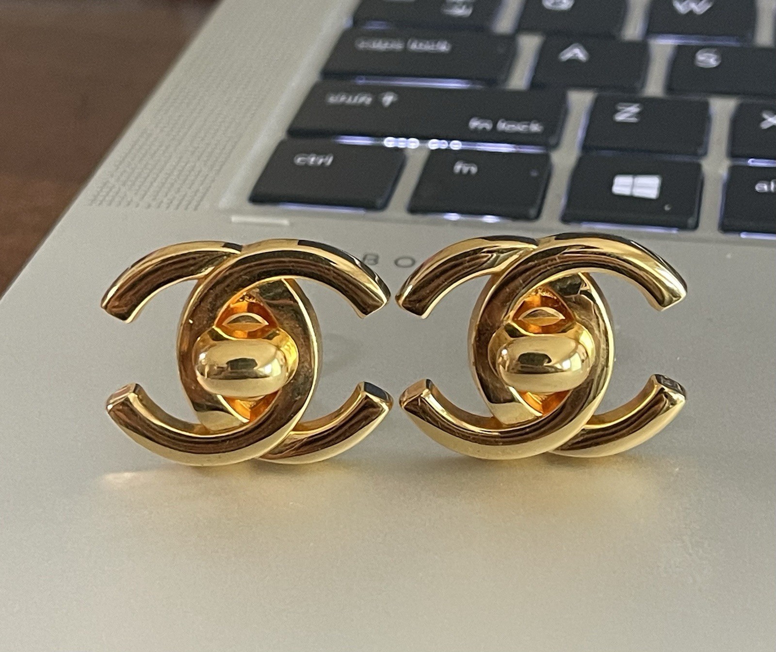 Vintage 24K Gold Plated Chanel CC Turnlock Clip on Earrings