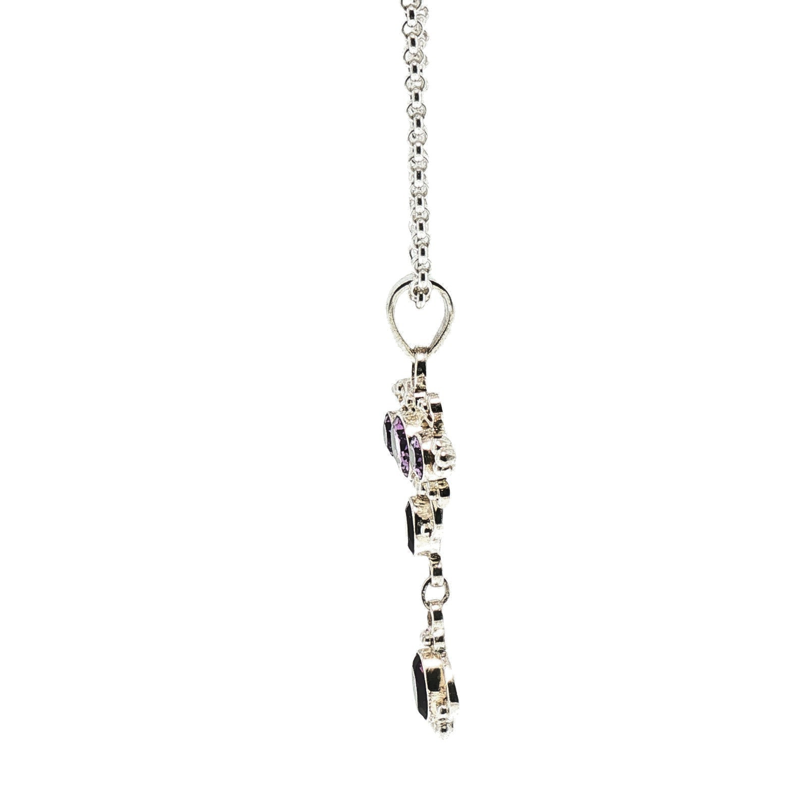 Elegant Silver Amethyst Cross Pendant Necklace 60cm Belcher Chain – E19991