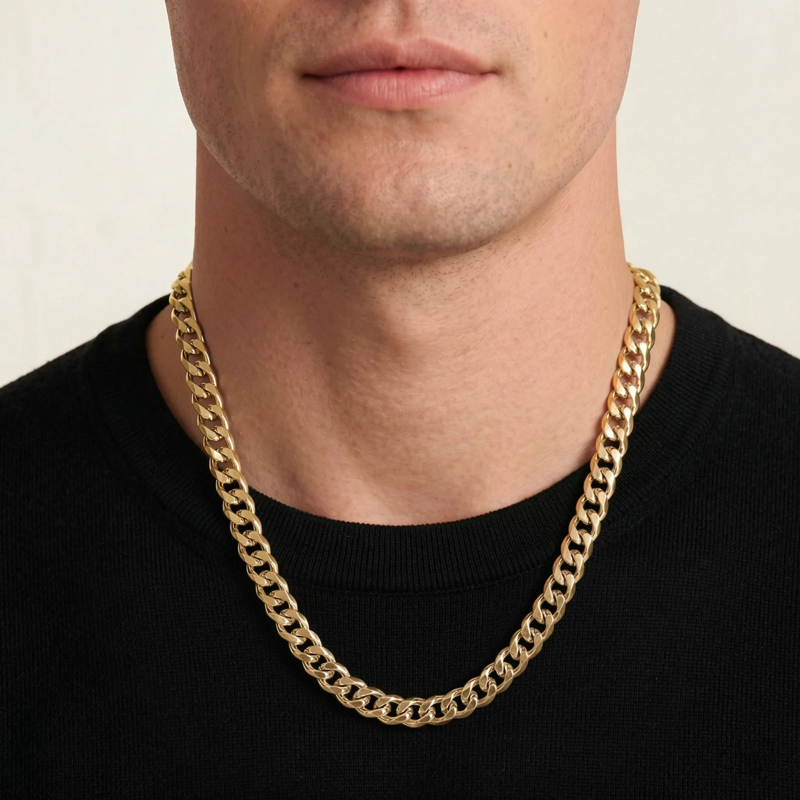 European and American Hip-Hop 6-sided Polished Cuban Chain, Colorfast Titanium S