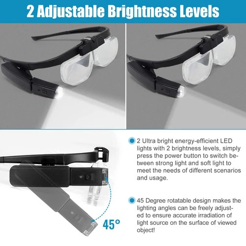 Jewelers Head Headband Magnifier 2 LED Illuminated Visor Magnifying Glass 3 Lens