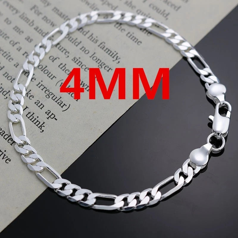 925 Sterling Silver 4mm Chain Set Bracelet & Necklace Jewelry For Men And Women