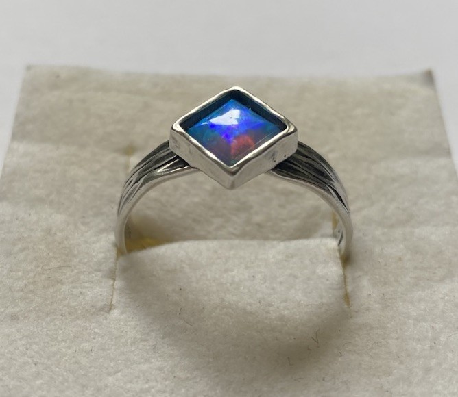 Sterling Silver, Square Bezel Set Lab Opal, Ring By PZ Creations
