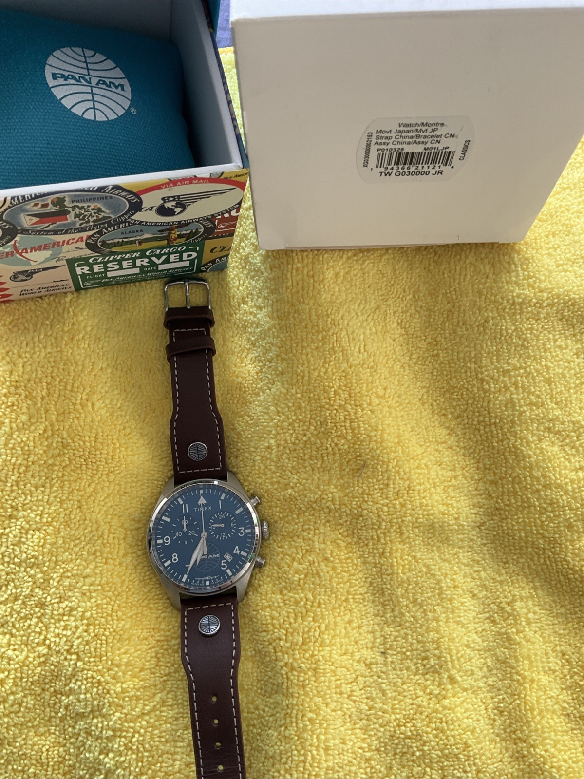 MINT Timex Pan Am 42mm Leather Strap Watch TWG030000 USA SELLER