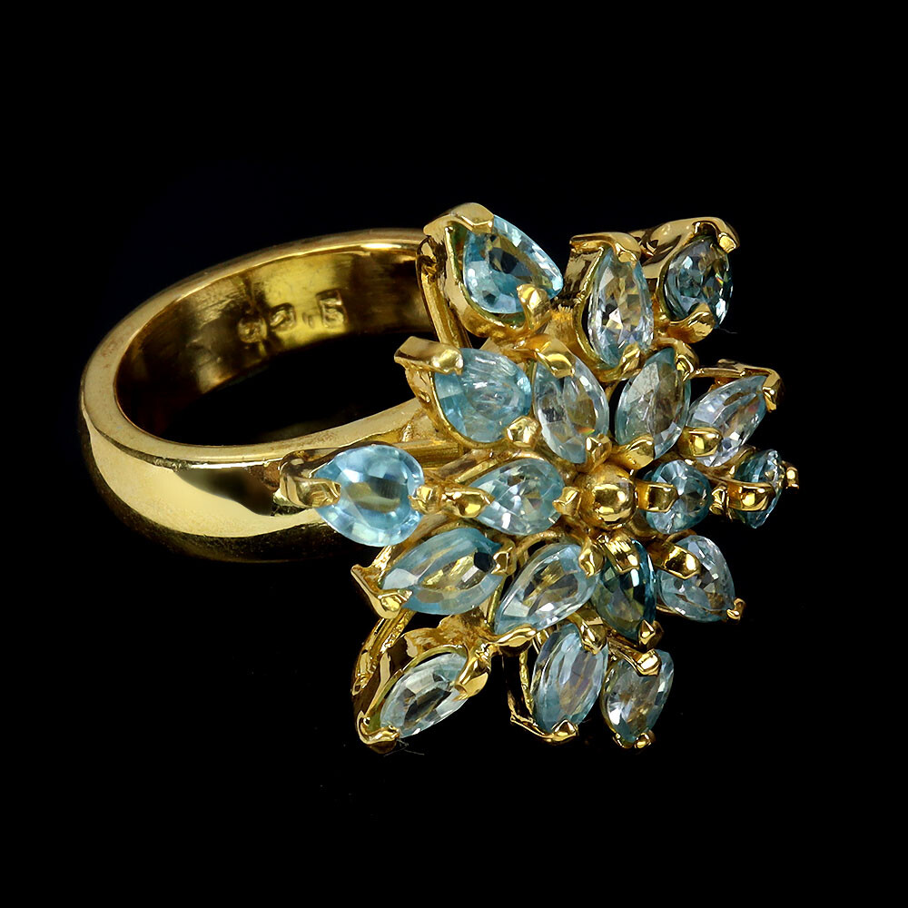 Valentine 925 Silver Ring Pear Blue Zircon Handmade Gemstone Jewelry Size 7.5