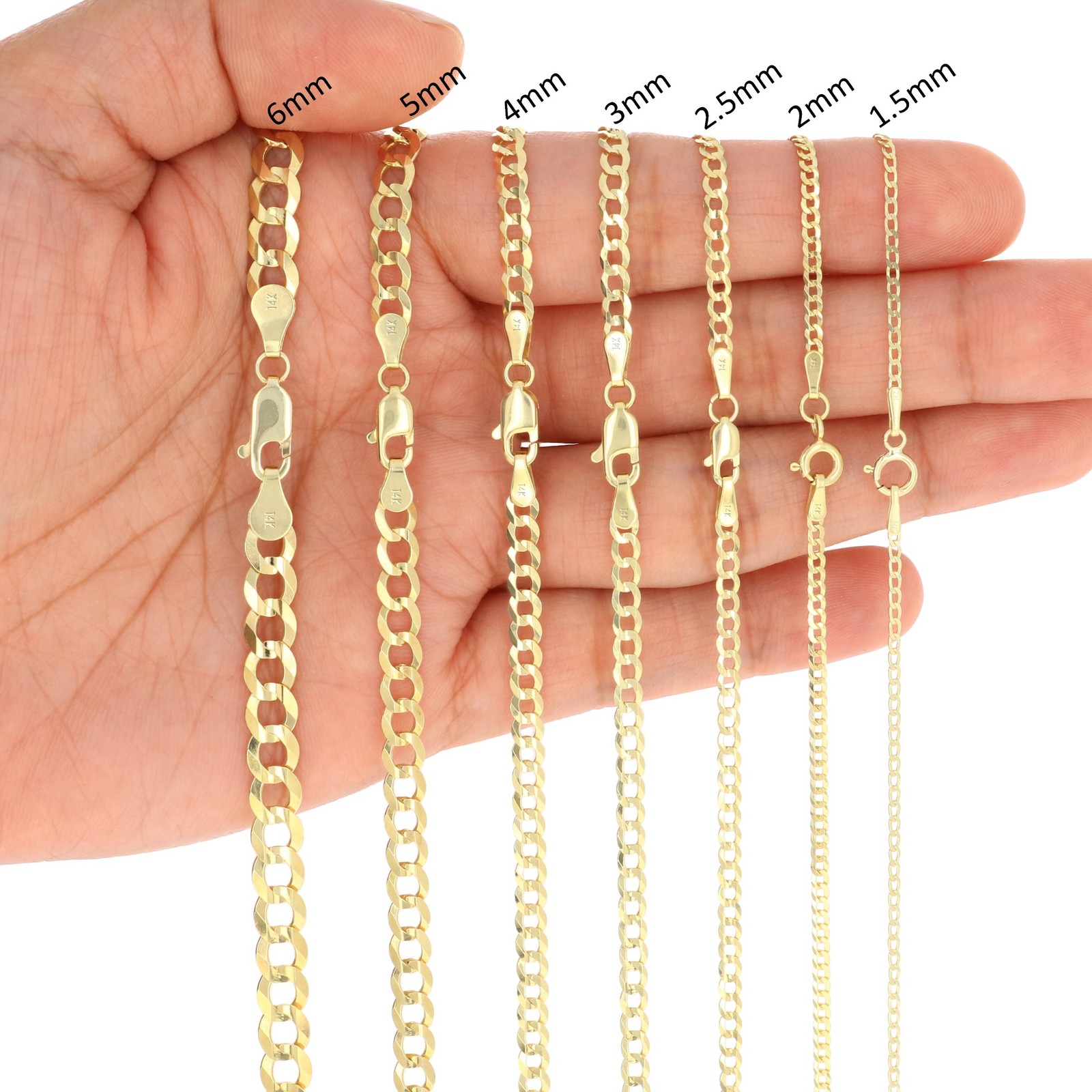 14K Yellow Gold Solid 1.5mm-12mm Curb Chain Cuban Link Necklace Bracelet 7″- 30″
