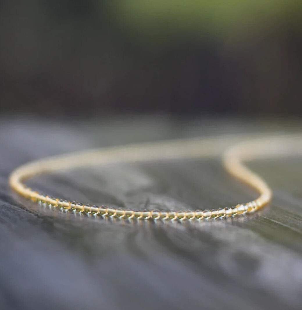 Dainty Citrine Beaded Necklace Yellow Crystal Choker November Birthstone Gift