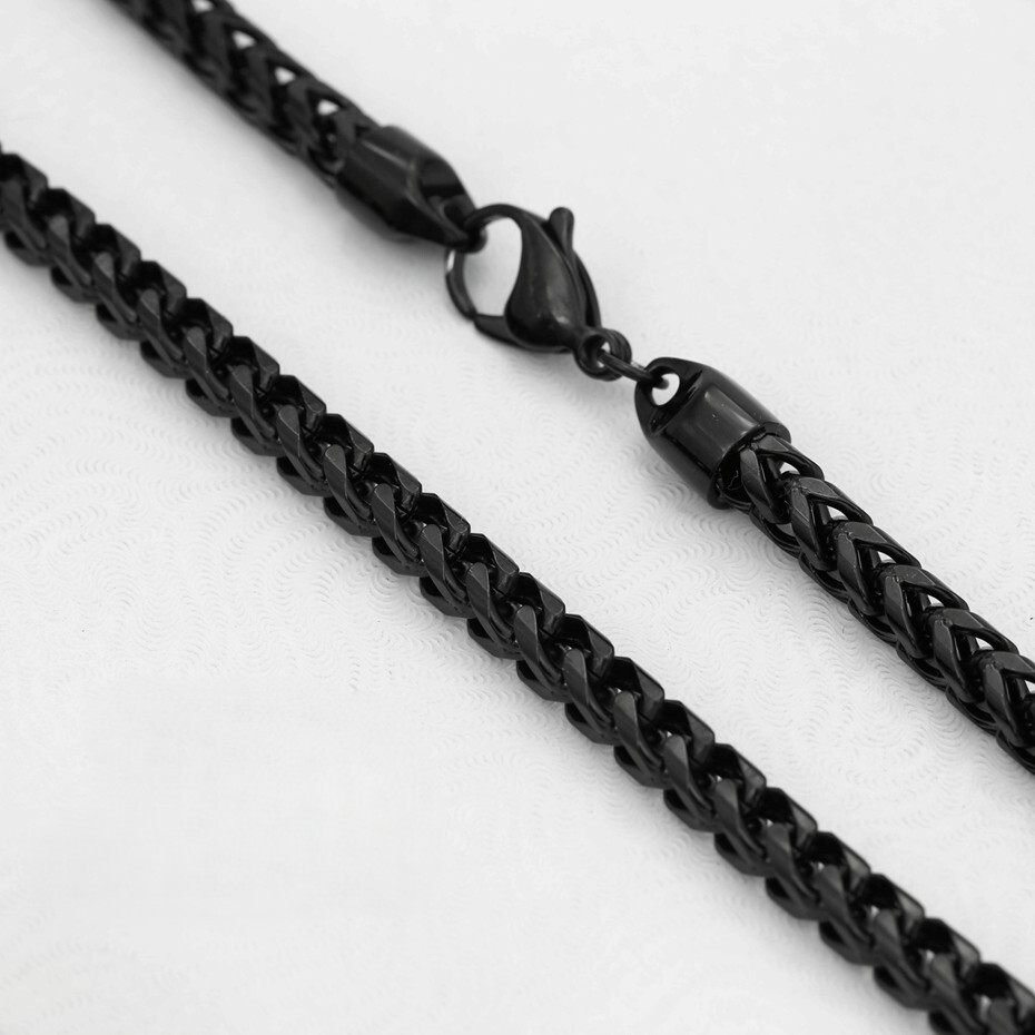 DG Men’s 24″ Franco Chain Necklace 5mm Black Stainless Steel Unisex~Box