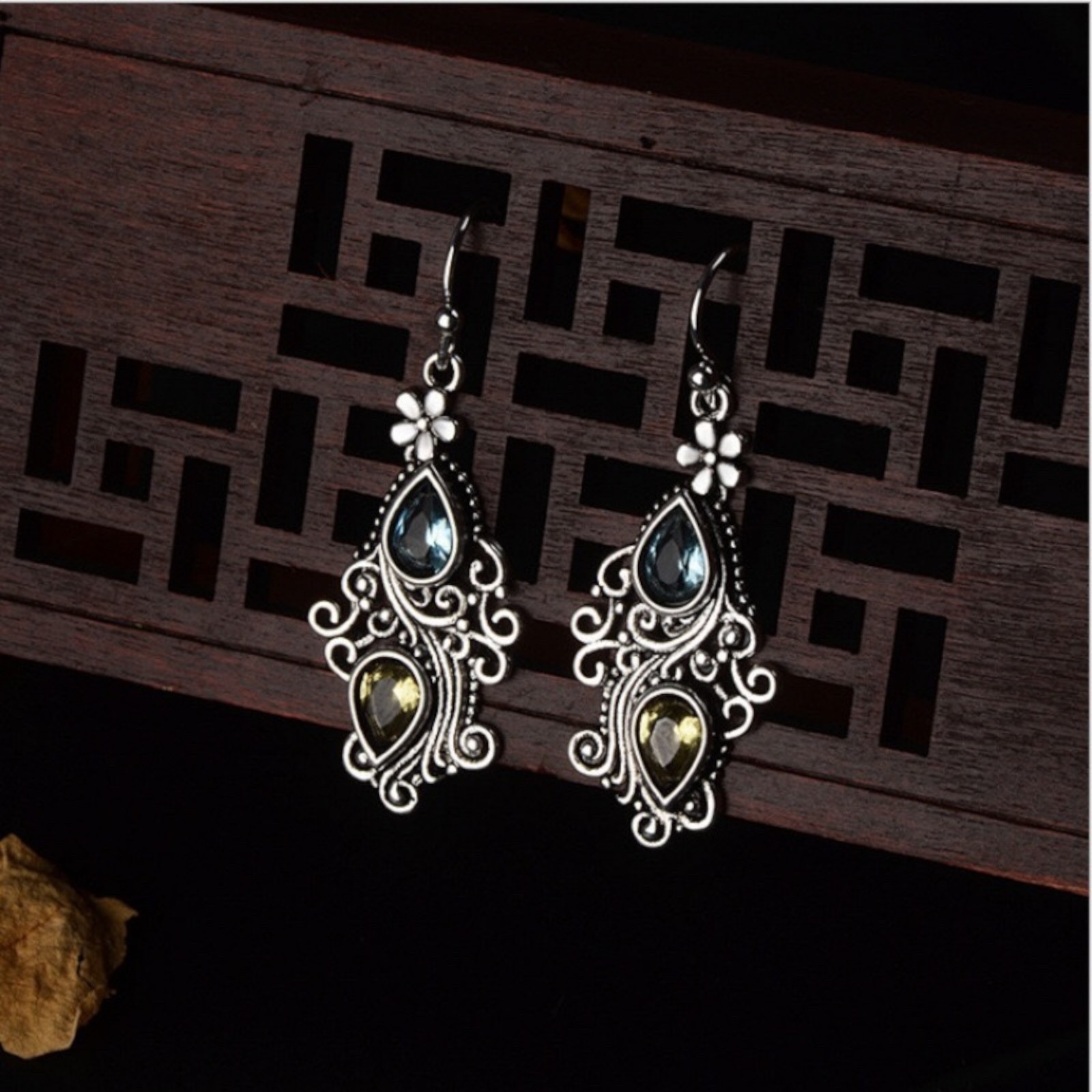 Fashion Boho Drop Earring Silver Plated Jewelry green Tourmaline Lab-Created C8