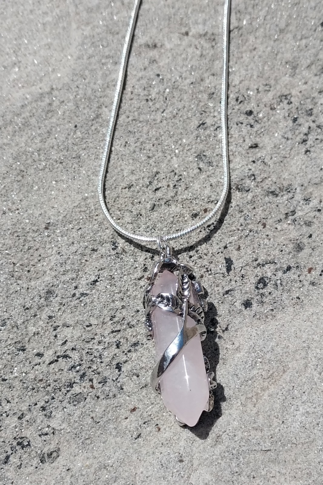 Pink Amethyst Flower Wrapped Pendant With 24″ Sterling Chain
