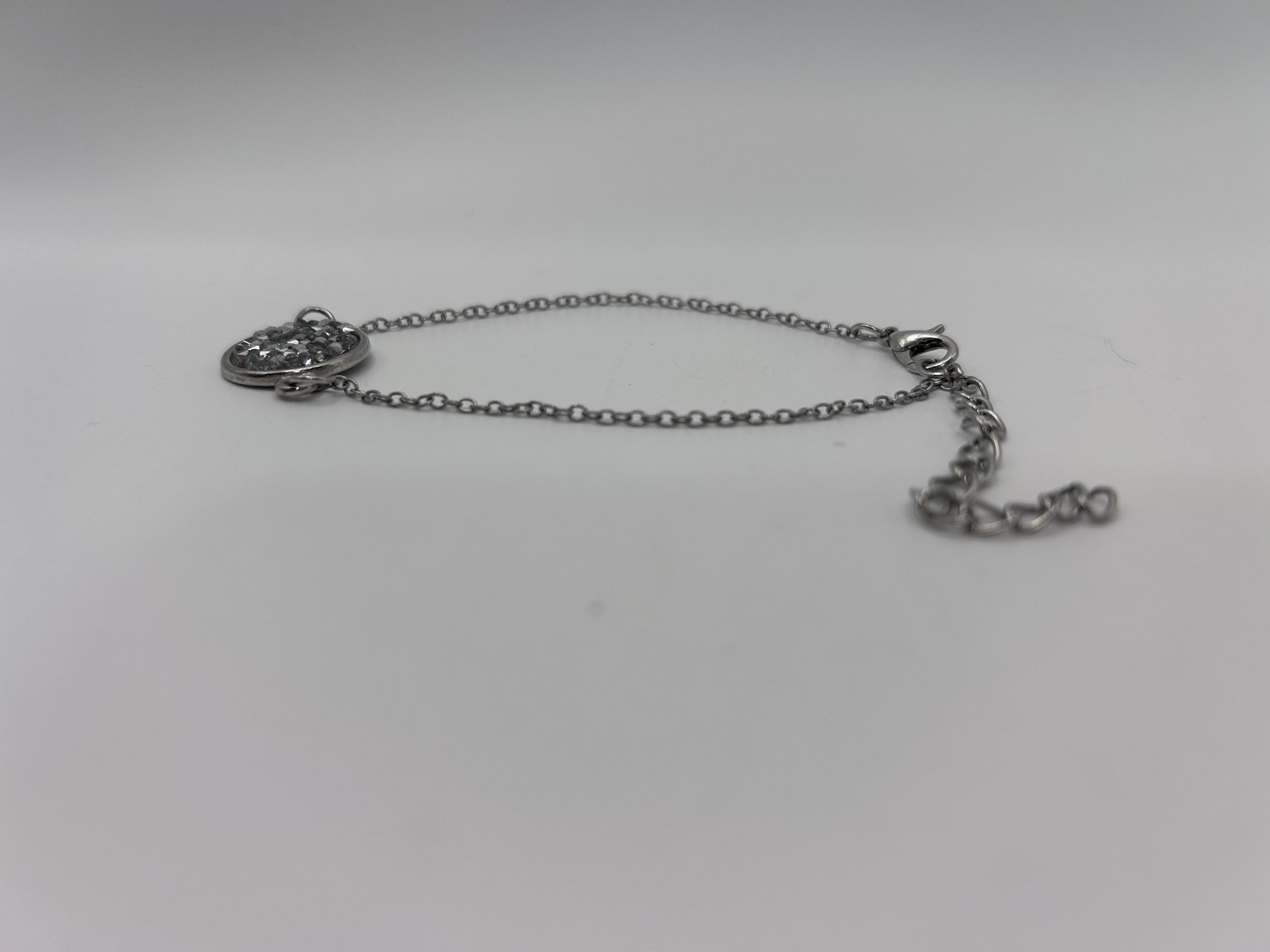 Bracelet Silver Tone Rhinestone Crystal Disc Chain Lobster Clasp Womens 6 Inch