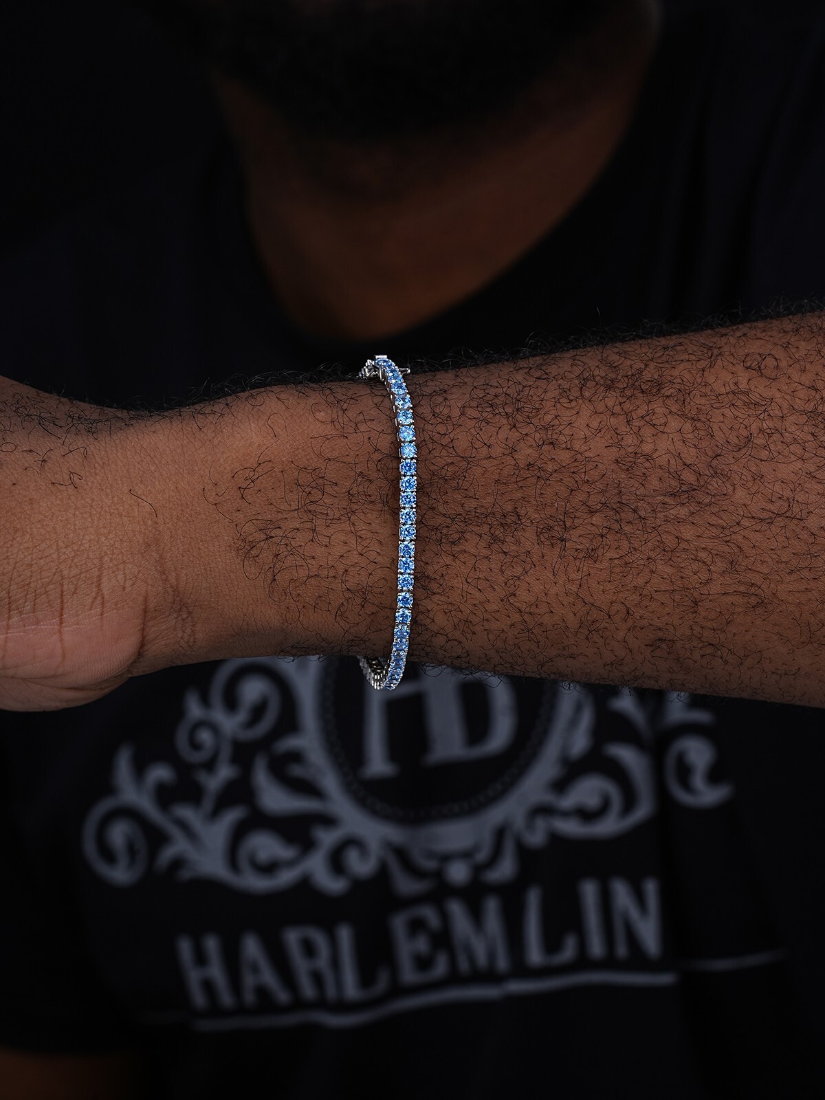 3mm Tennis Bracelet Real 925 Sterling Silver Simulated Aquamarine Blue CZ