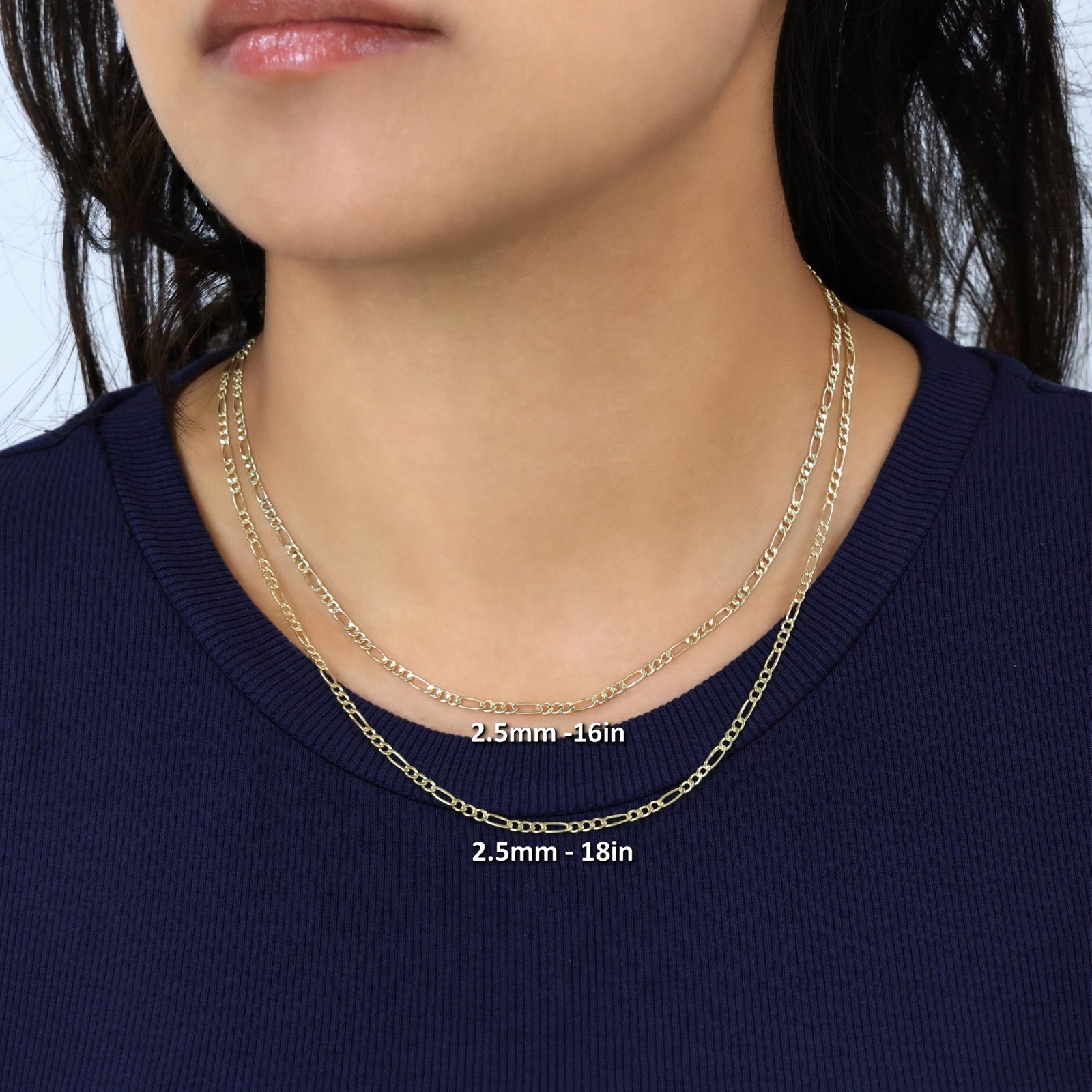 10K Yellow Gold 2.5mm Figaro Italian Chain Link Necklace Mens Women 16″-26″