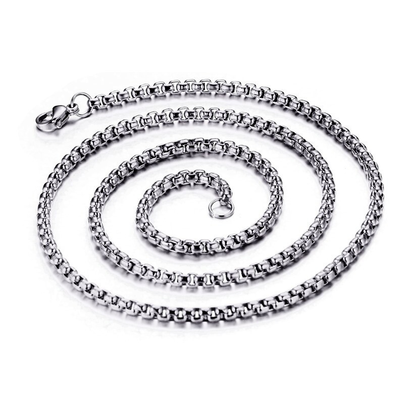 Round Box Chain Stainless Steel Necklace Silver Men Women 16″-32″