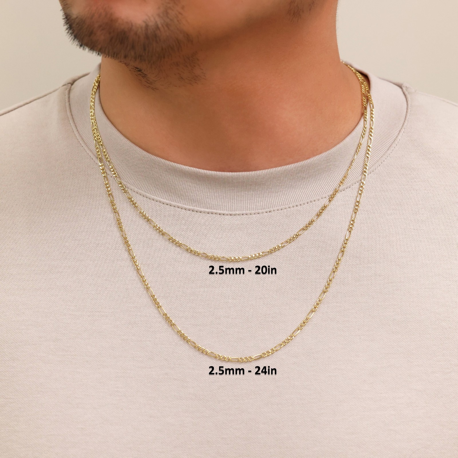 10K Yellow Gold 2.5mm Figaro Italian Chain Link Necklace Mens Women 16″-26″