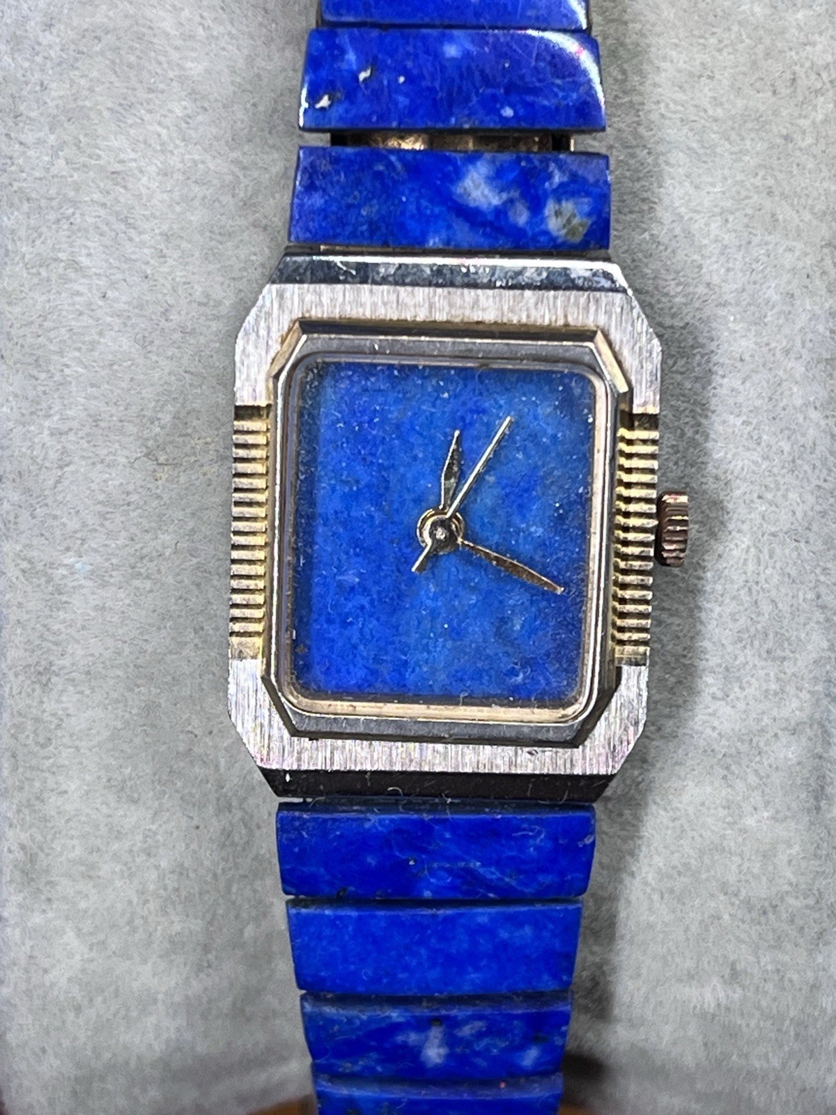 Quartz Womens Dress Rectangle Blue Stone Dial & Bracelet Two-Tone Analog