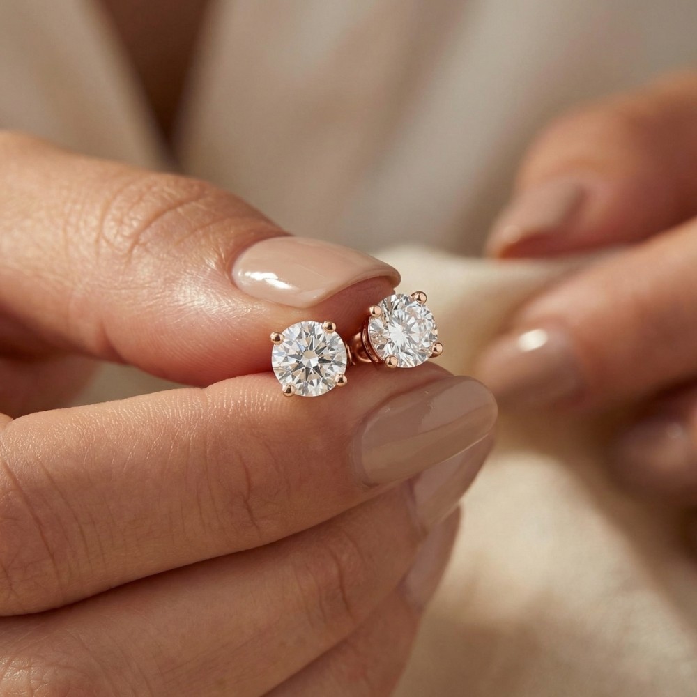 Certified 1 cttw Round Cut Natural Diamond Studs 14K Rose Gold
